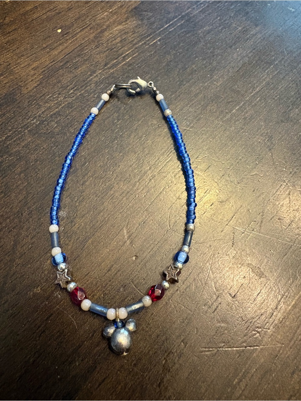 Blue Beaded Star Accent Bracelet with Silver Mickey Charm